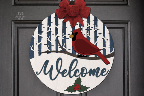 Christmas Welcome Sign SVG | Cardinal SVG Laser Cut Files SVG Cloud9Design 