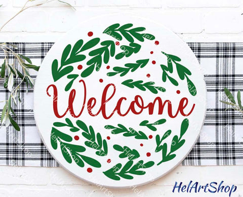 Christmas Welcome Sign svg, Holly Wreath Svg SVG _HelArtShop_ 