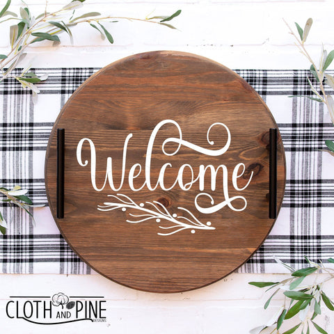 Christmas Welcome Sign with Evergreen Branch and Berries SVG Cloth and Pine Designs 