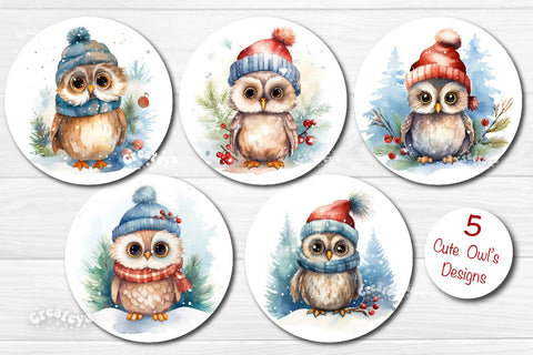 Christmas wind spinner Bundle Santa Wind spinner, Owl Sublimation Vintage Retro Sublimation Createya Design 
