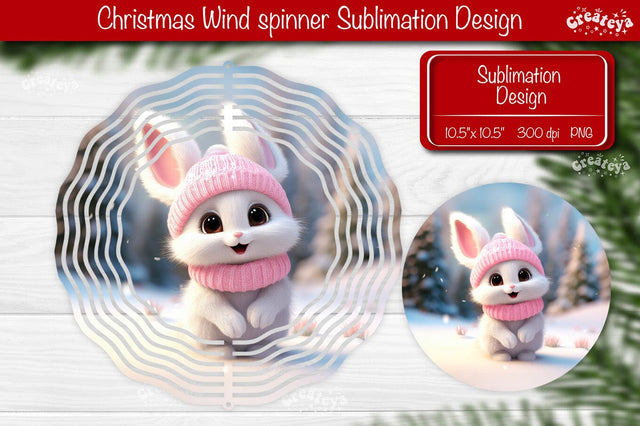 Christmas wind spinner Cute Rabbit Sublimation designs PNG Sublimation Createya Design 