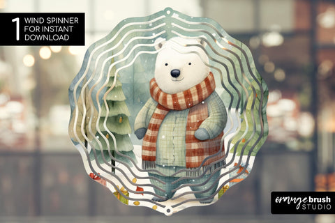 Christmas Wind Spinner Sublimation Bear Round PNG Design Sublimation OrangeBrushStudio 