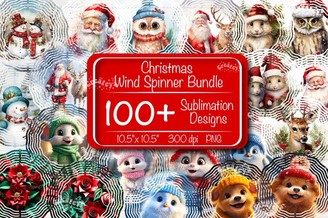 Christmas wind spinner Sublimation Bundle Christmas bundle sublimation wind spinner PNG Snowman Santa Owl Baby Animal Watercolor Sublimation Createya Design 