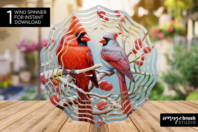 Christmas Wind Spinner Sublimation Cardinal Round PNG Design Sublimation OrangeBrushStudio 