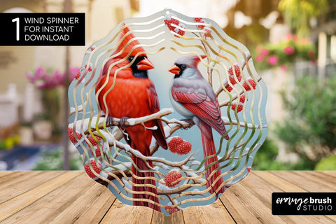 Christmas Wind Spinner Sublimation Cardinal Round PNG Design Sublimation OrangeBrushStudio 