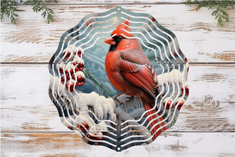 Christmas Wind Spinner Sublimation Cardinal Round PNG Design Sublimation OrangeBrushStudio 