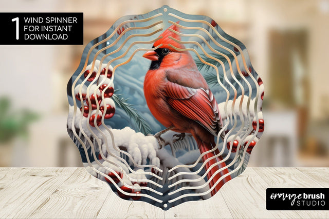 Christmas Wind Spinner Sublimation Cardinal Round PNG Design Sublimation OrangeBrushStudio 