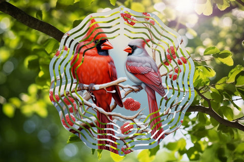 Christmas Wind Spinner Sublimation Cardinal Round PNG Design Sublimation OrangeBrushStudio 