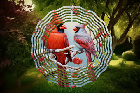 Christmas Wind Spinner Sublimation Cardinal Round PNG Design Sublimation OrangeBrushStudio 
