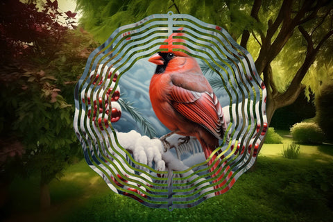 Christmas Wind Spinner Sublimation Cardinal Round PNG Design Sublimation OrangeBrushStudio 