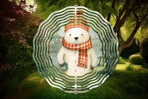 Christmas Wind Spinner Sublimation Cute Bear Round PNG Design Sublimation OrangeBrushStudio 
