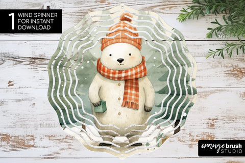 Christmas Wind Spinner Sublimation Cute Bear Round PNG Design Sublimation OrangeBrushStudio 