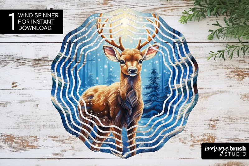 Christmas Wind Spinner Sublimation Deer Round PNG Design Sublimation OrangeBrushStudio 