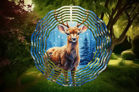 Christmas Wind Spinner Sublimation Deer Round PNG Design Sublimation OrangeBrushStudio 