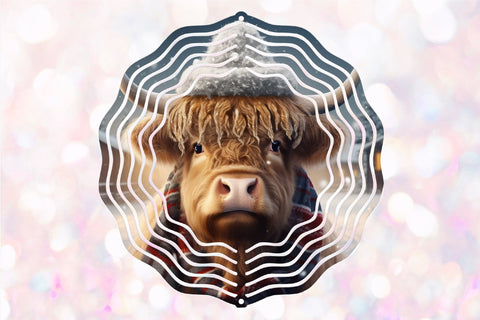 Christmas Wind Spinner Sublimation Highland Cow Round PNG Sublimation OrangeBrushStudio 