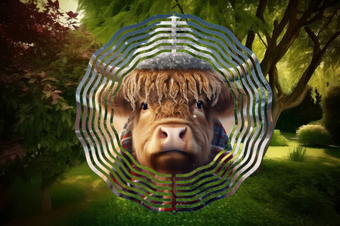 Christmas Wind Spinner Sublimation Highland Cow Round PNG Sublimation OrangeBrushStudio 