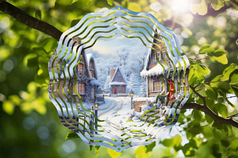 Christmas Wind Spinner Sublimation House Round PNG Design Sublimation OrangeBrushStudio 