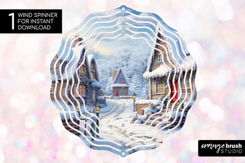 Christmas Wind Spinner Sublimation House Round PNG Design Sublimation OrangeBrushStudio 