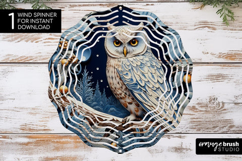 Christmas Wind Spinner Sublimation Owl Round PNG Design Sublimation OrangeBrushStudio 