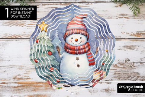 Christmas Wind Spinner Sublimation Snowman Round PNG Design Sublimation OrangeBrushStudio 