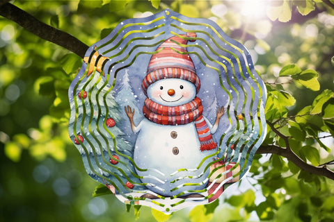 Christmas Wind Spinner Sublimation Snowman Round PNG Design Sublimation OrangeBrushStudio 