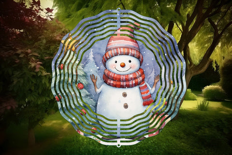 Christmas Wind Spinner Sublimation Snowman Round PNG Design Sublimation OrangeBrushStudio 