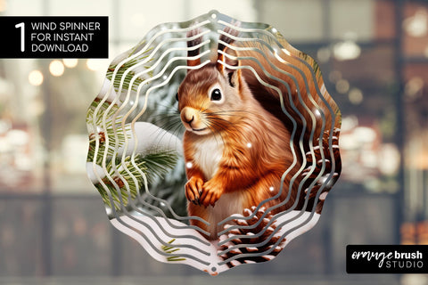 Christmas Wind Spinner Sublimation Squirrel Round PNG Design Sublimation OrangeBrushStudio 