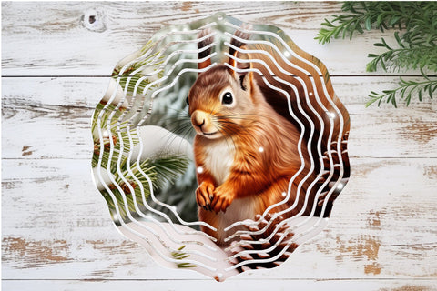 Christmas Wind Spinner Sublimation Squirrel Round PNG Design Sublimation OrangeBrushStudio 