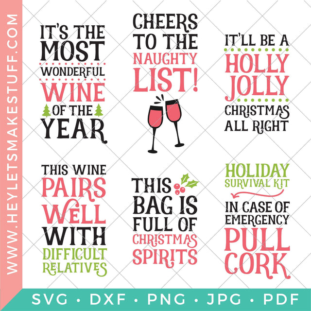 Christmas Wine Bag Bundle SVG Hey Let's Make Stuff 