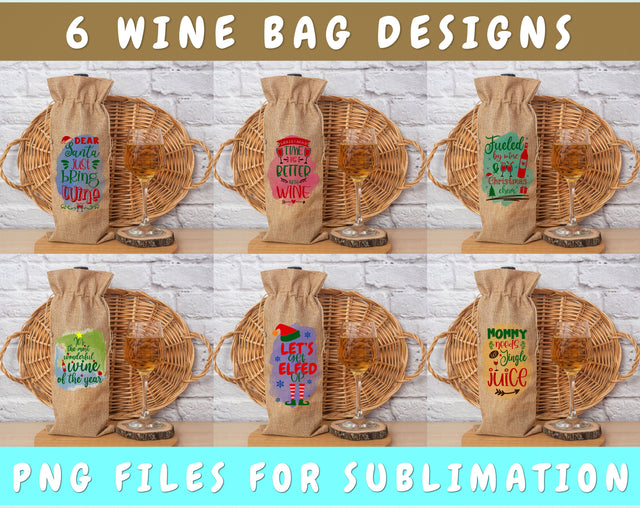 Christmas Wine Bag Sublimation Designs Bundle, 6 Designs, Christmas Wine Bag PNG Files, Christmas Time Is Better With Wine PNG, Dear Santa Just Bring Wine PNG Sublimation HappyDesignStudio 