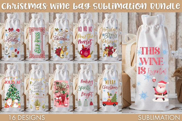 Christmas Wine Bag Sublimation PNG Bundle Sublimation Freeling Design House 