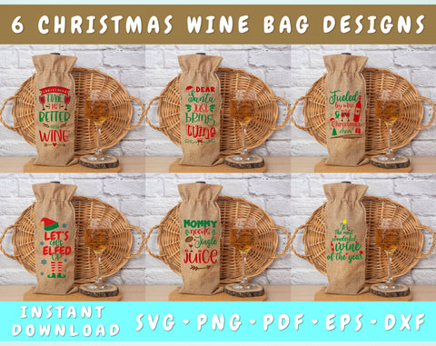 Christmas Wine Bag SVG Bundle, 6 Designs, Christmas Wine Bag Quotes SVG, Dear Santa Just Bring Wine SVG, Christmas Time Is Better With Wine SVG SVG HappyDesignStudio 