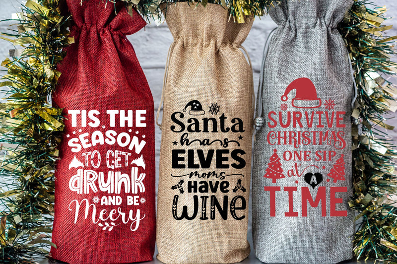 Christmas Wine Bag Svg Bundle So Fontsy