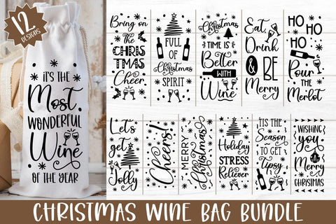Christmas Wine Bag SVG Bundle with 12 Designs SVG Shine Green Art 