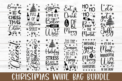 Christmas Wine Bag SVG Bundle with 12 Designs SVG Shine Green Art 