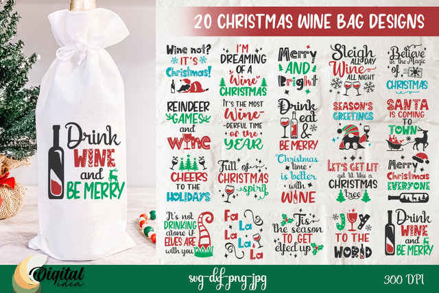 Christmas wine bag SVG bundle. Xmas wine quotes and sayings SVG Evgenyia Guschina 