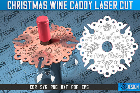 Christmas Wine Caddy Laser Cut SVG | Wine Caddy Laser Cut SVG Design | CNC Files SVG Fly Design 