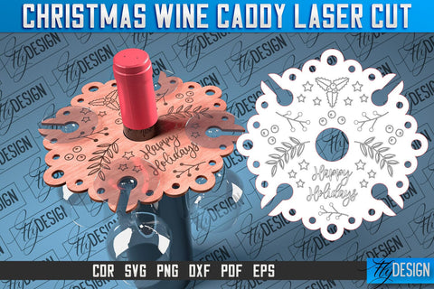 Christmas Wine Caddy Laser Cut SVG | Wine Caddy Laser Cut SVG Design | CNC Files SVG Fly Design 