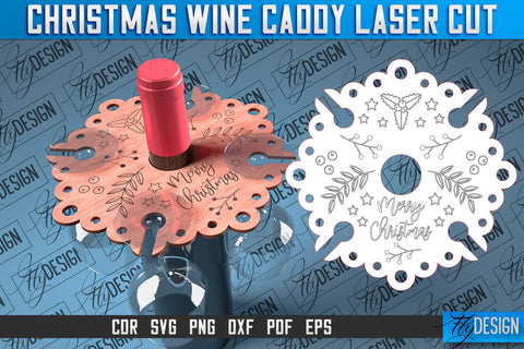 Christmas Wine Caddy Laser Cut SVG | Wine Caddy Laser Cut SVG Design | CNC Files SVG Fly Design 
