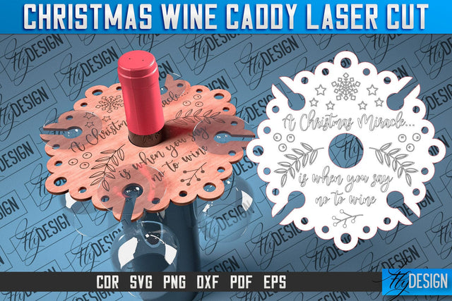 Christmas Wine Caddy Laser Cut SVG | Wine Caddy Laser Cut SVG Design | CNC Files SVG Fly Design 