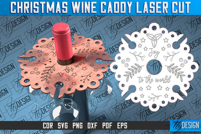 Christmas Wine Caddy Laser Cut SVG | Wine Caddy Laser Cut SVG Design | CNC Files SVG Fly Design 