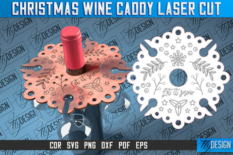 Christmas Wine Caddy Laser Cut SVG | Wine Caddy Laser Cut SVG Design | CNC Files SVG Fly Design 