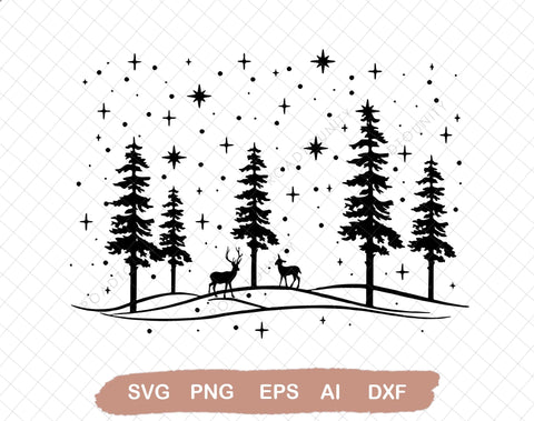 Christmas Winter Deer Scene Svg file, Svg Files For Cricut, 24oz Venti Cold Cup Design, EPS file, SVG file, JPG file Download SVG DiamondDesign 