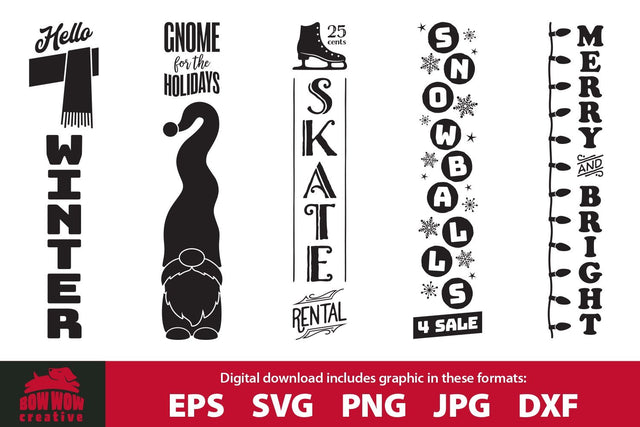 Christmas / Winter Porch Sign SVG Cutting File Bundle 4 SVG Bow Wow Creative 
