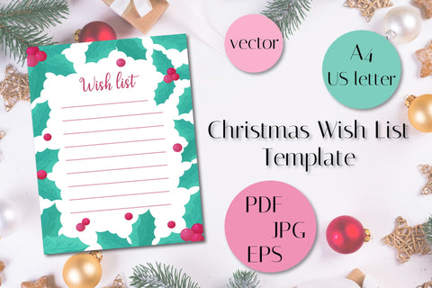 Christmas Wish List Printable Template | Holly Frame Decor Sublimation AnnaViolet_store 