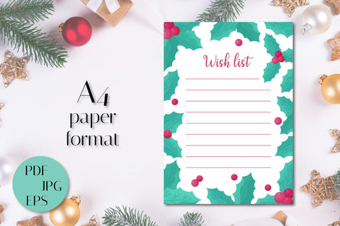 Christmas Wish List Printable Template | Holly Frame Decor Sublimation AnnaViolet_store 