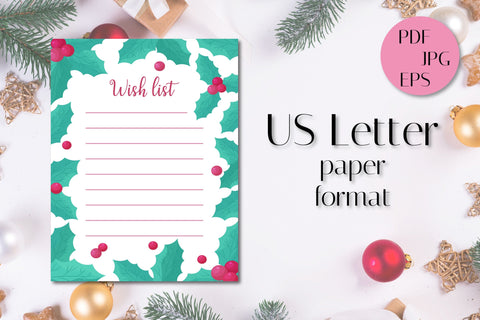 Christmas Wish List Printable Template | Holly Frame Decor Sublimation AnnaViolet_store 