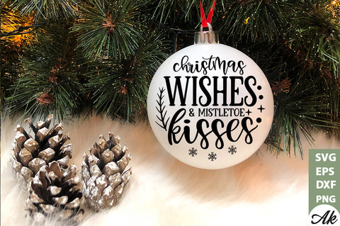 Christmas wishes & mistletoe kisses Round Snig SVG akazaddesign 