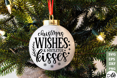 Christmas wishes & mistletoe kisses Round Snig SVG akazaddesign 