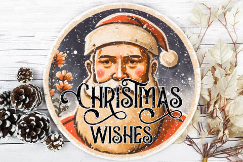 Christmas Wishes Rustic Santa Round Sublimation Sublimation Jagonath Roy 